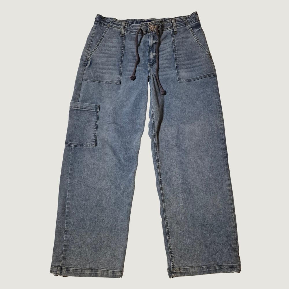 Project Indigo Cargo Jeans XL Wide Leg Utility Drawstring Denim Blue Stretch